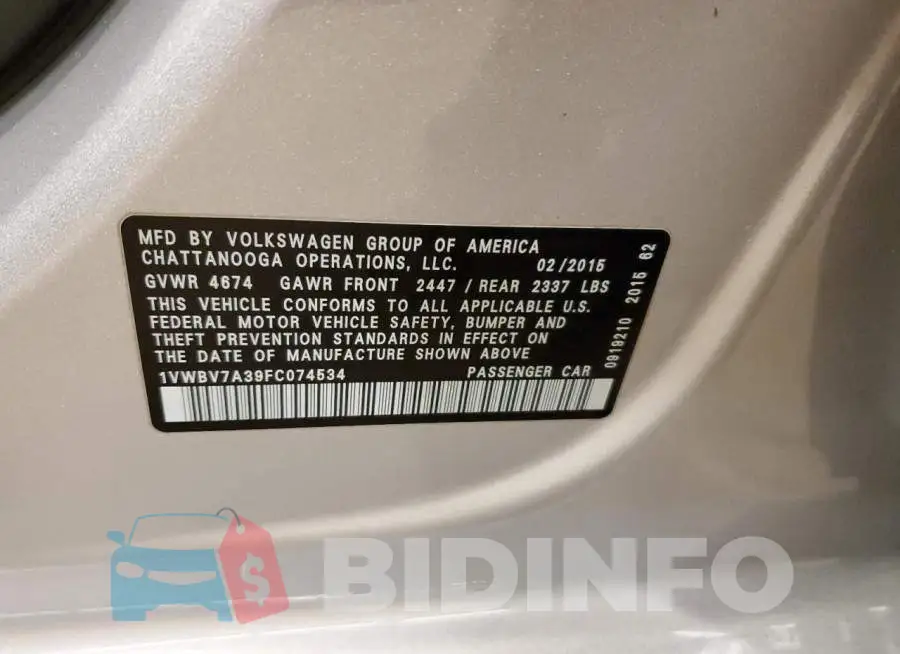 1VWBV7A39FC074534 Photo# 12