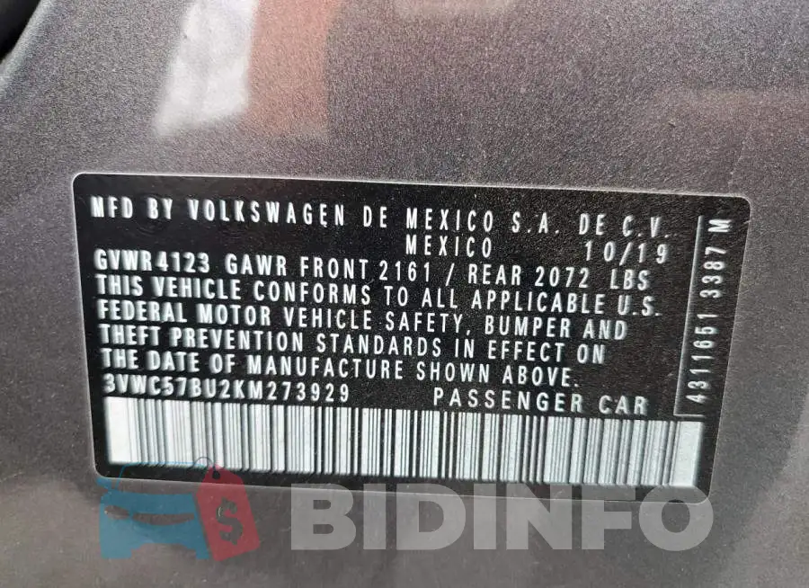 3VWC57BU2KM273929 Photo# 12