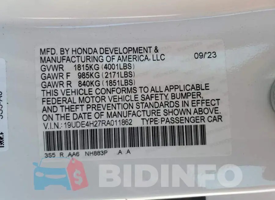 19UDE4H27RA011862 Photo# 13