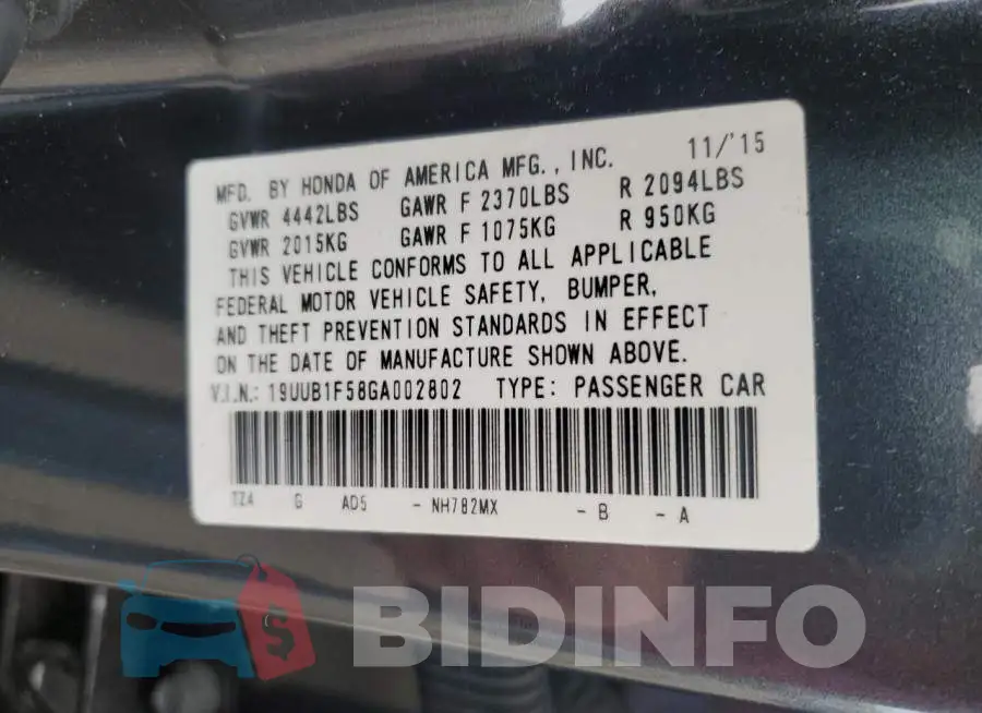 19UUB1F58GA002802 Photo# 13