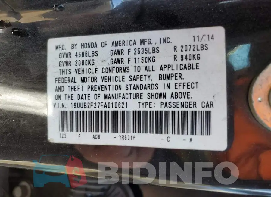 19UUB2F37FA010621 Photo# 12