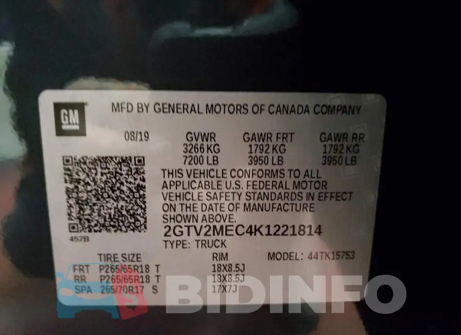 2GTV2MEC4K1221814 Photo# 12