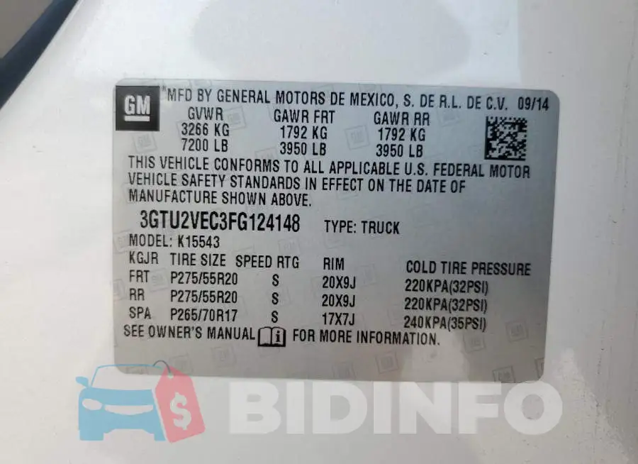 3GTU2VEC3FG124148 Photo# 13