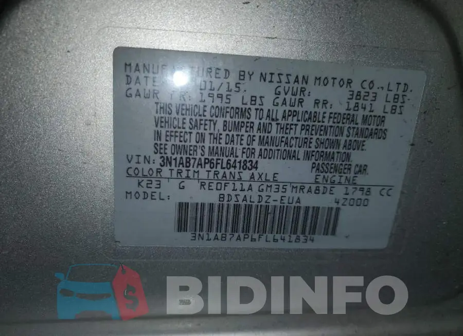 3N1AB7AP6FL641834 Photo# 13
