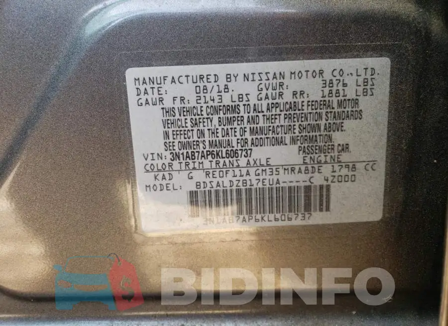 3N1AB7AP6KL606737 Photo# 12