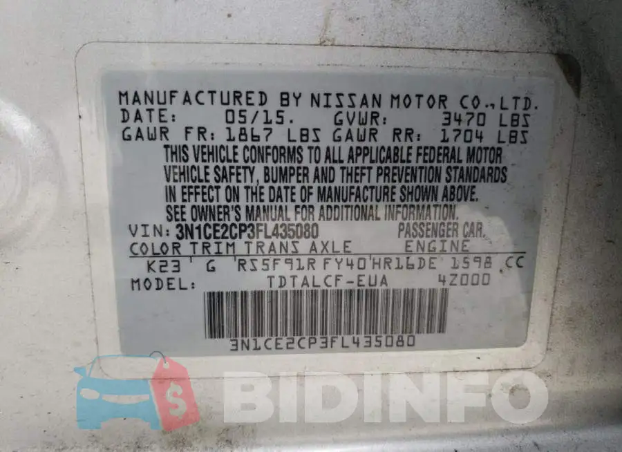 3N1CE2CP3FL435080 Photo# 13