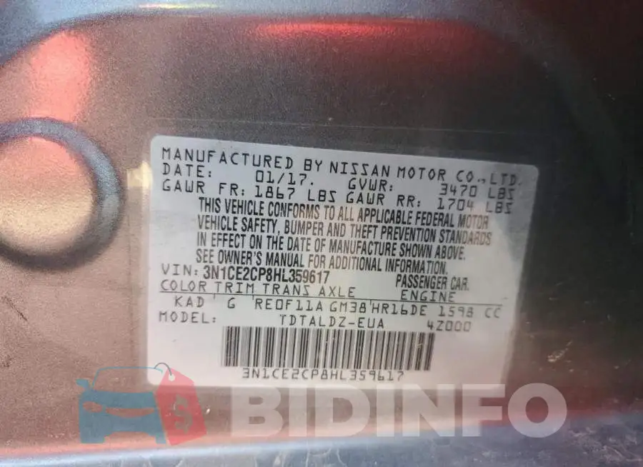 3N1CE2CP8HL359617 Photo# 12
