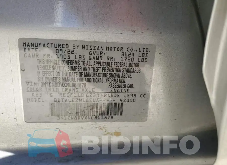 3N1CN8DVXNL861878 Photo# 12