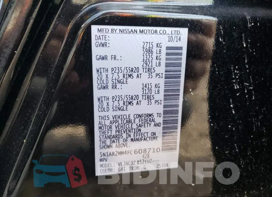 5N1AR2MM4FC608710 Photo# 14