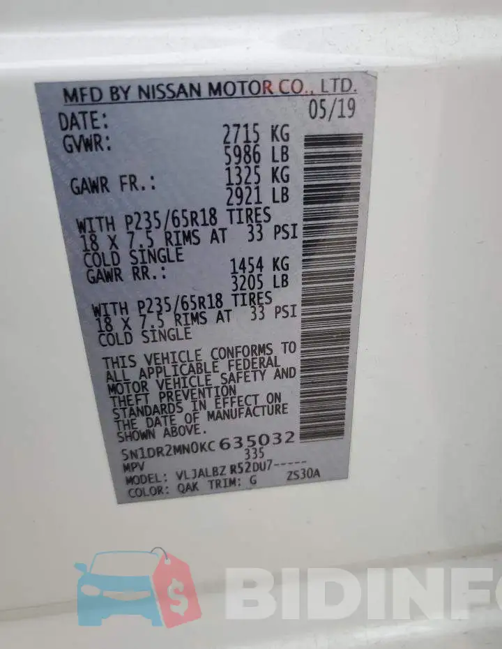 5N1DR2MN0KC635032 Photo# 13