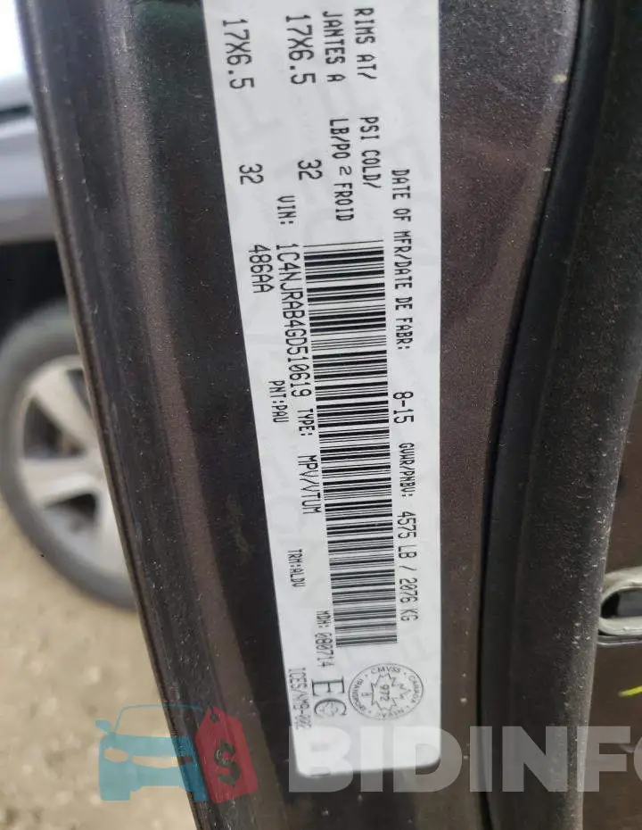 1C4NJRAB4GD510619 Photo# 13