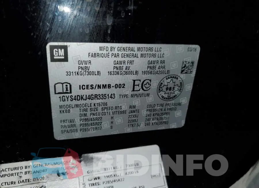 1GYS4DKJ4GR335143 Photo# 13