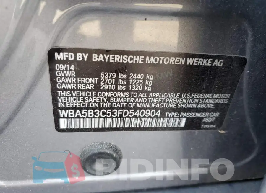 WBA5B3C53FD540904 Photo# 12