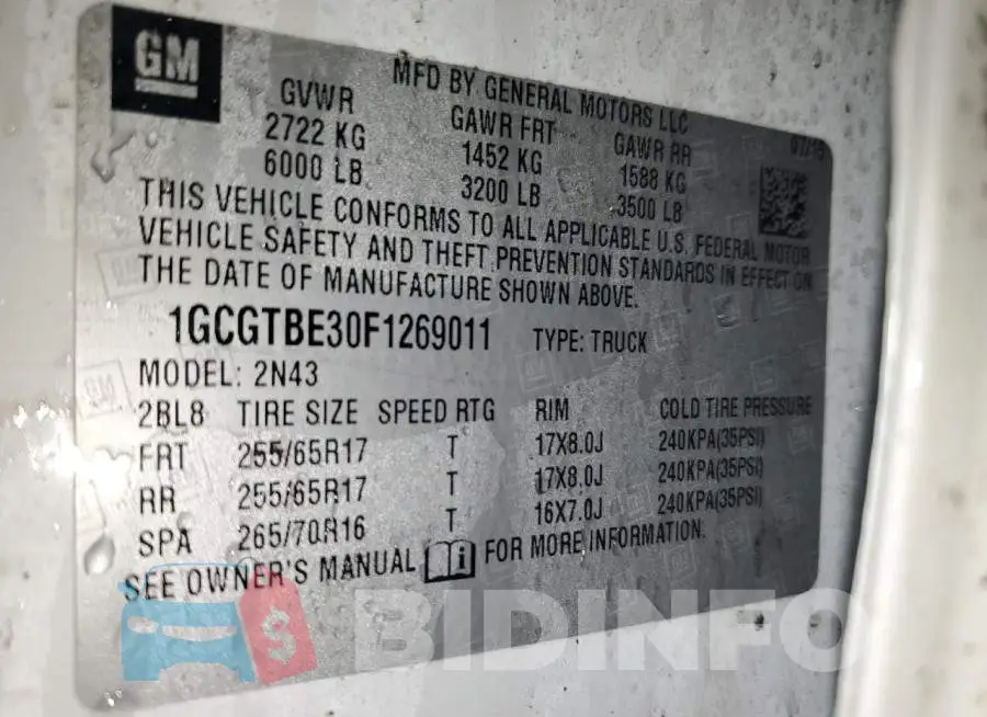 1GCGTBE30F1269011 Photo# 12