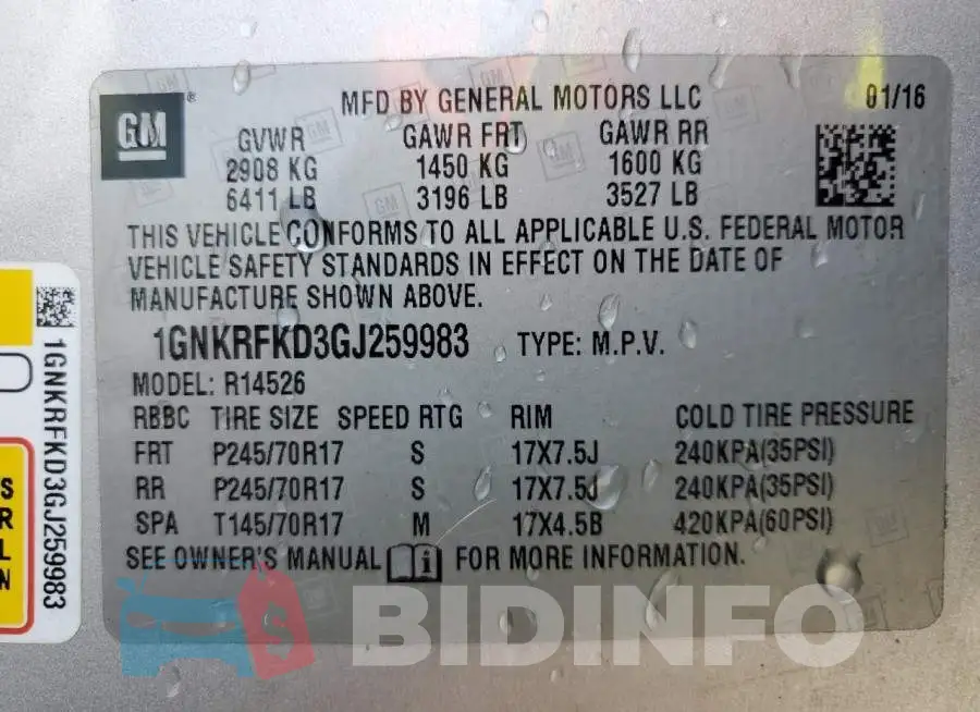 1GNKRFKD3GJ259983 Photo# 13
