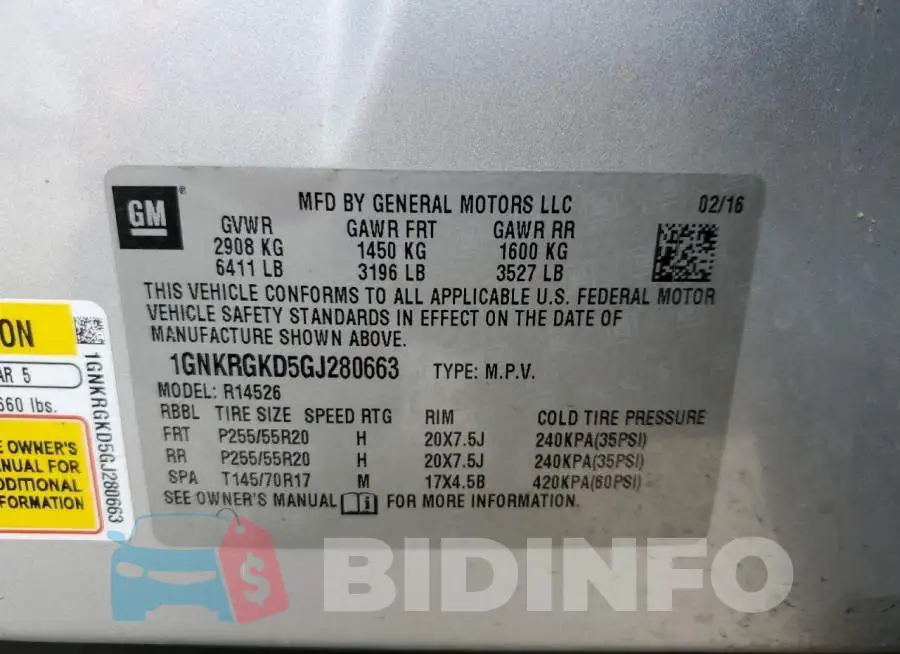 1GNKRGKD5GJ280663 Photo# 13
