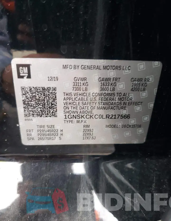 1GNSKCKC0LR217566 Photo# 13
