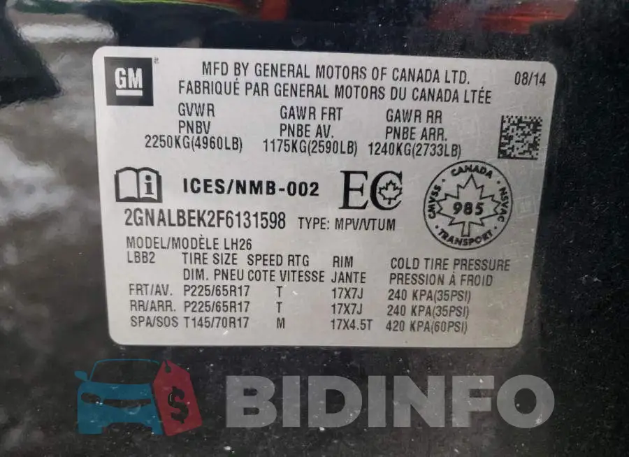 2GNALBEK2F6131598 Photo# 13