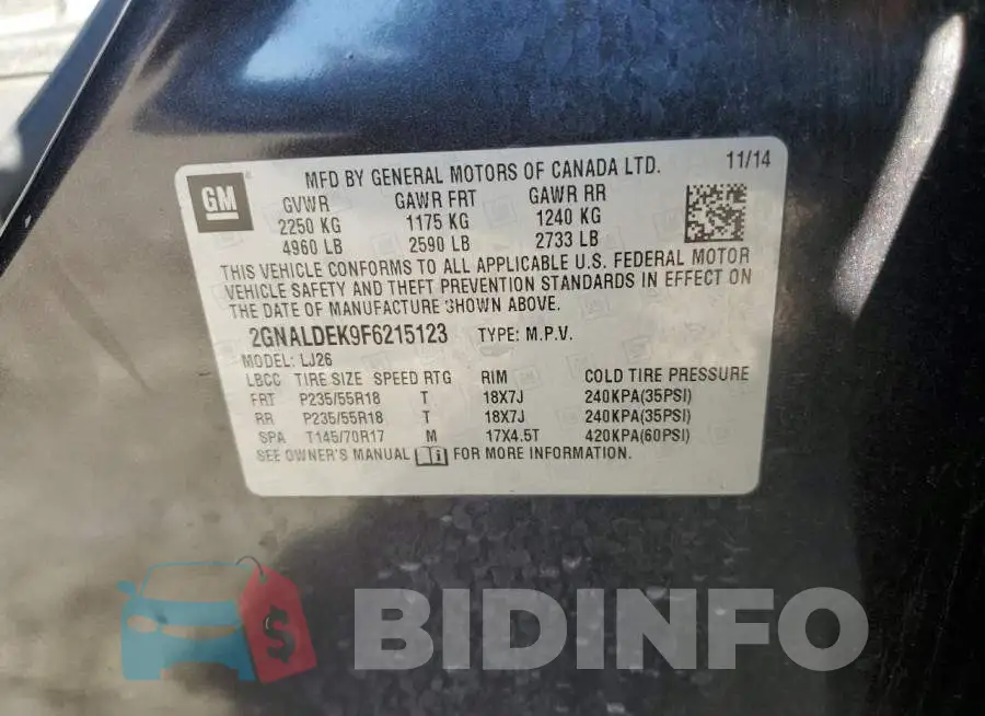 2GNALDEK9F6215123 Photo# 12