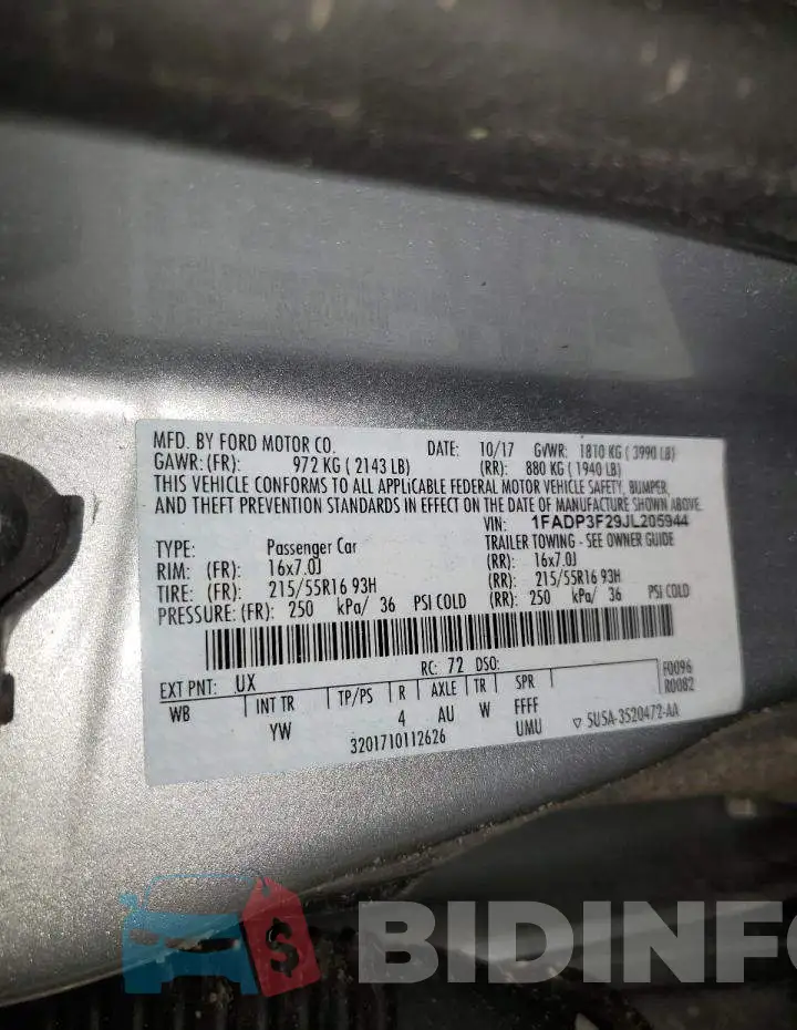 1FADP3F29JL205944 Photo# 12