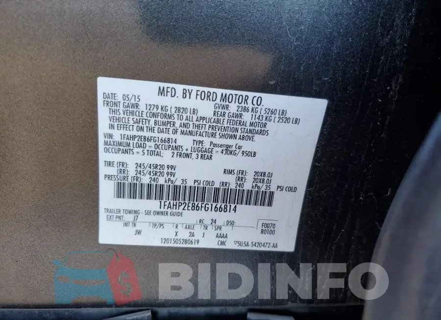 1FAHP2E86FG166814 Photo# 12