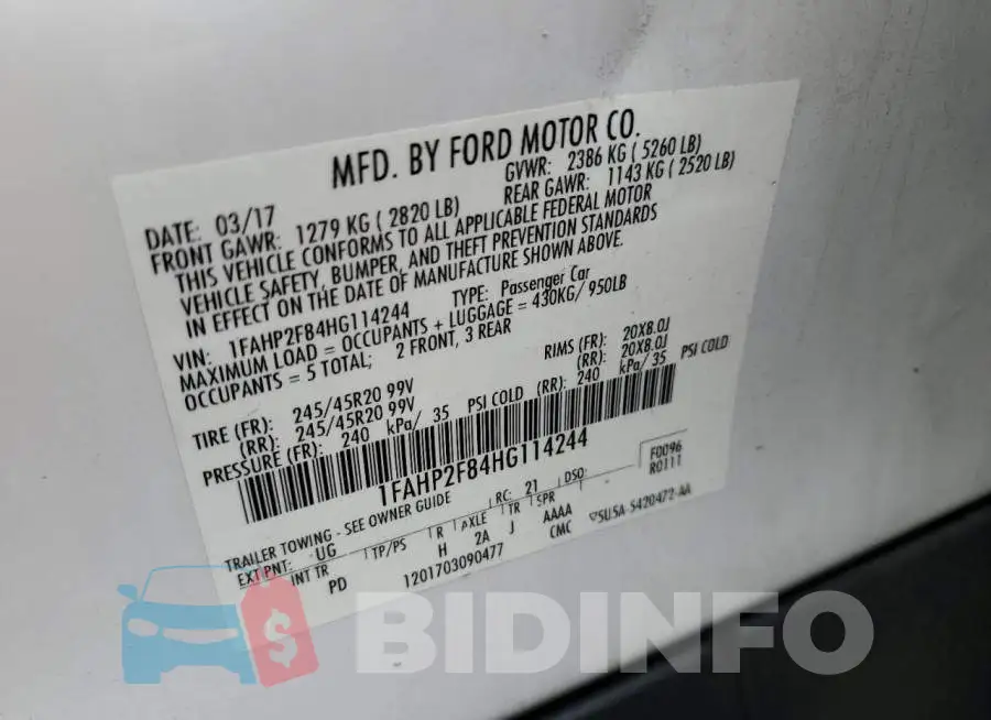 1FAHP2F84HG114244 Photo# 12