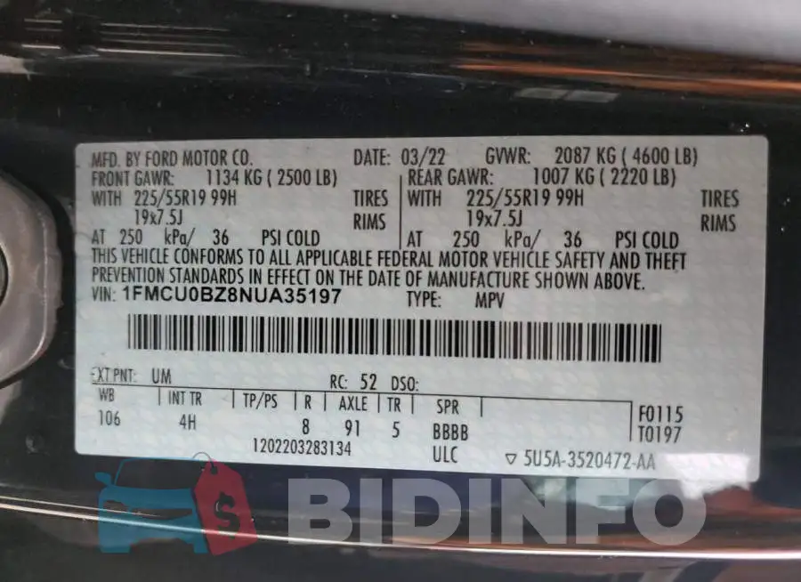 1FMCU0BZ8NUA35197 Photo# 14