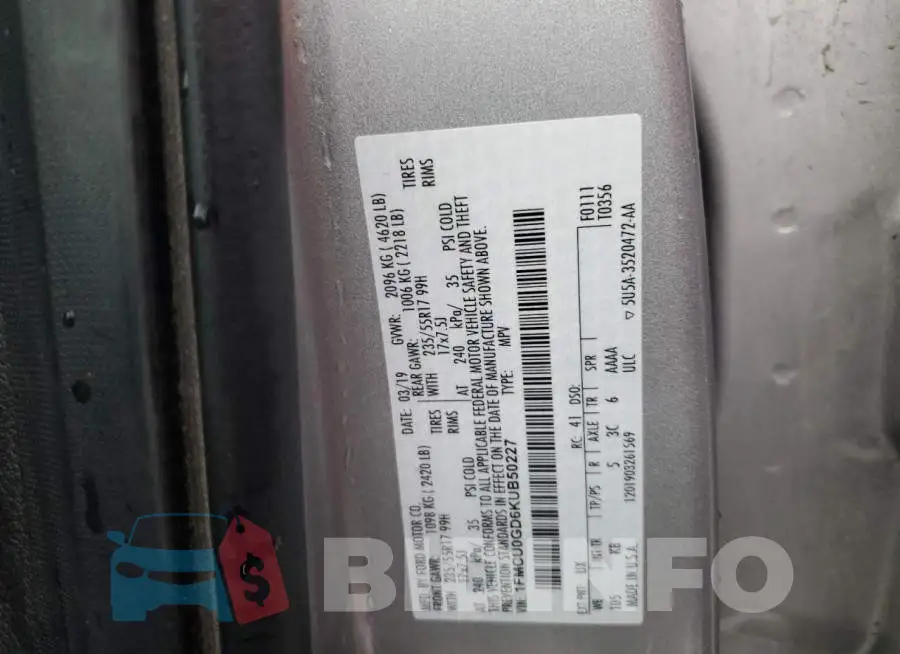 1FMCU0GD6KUB50227 Photo# 13