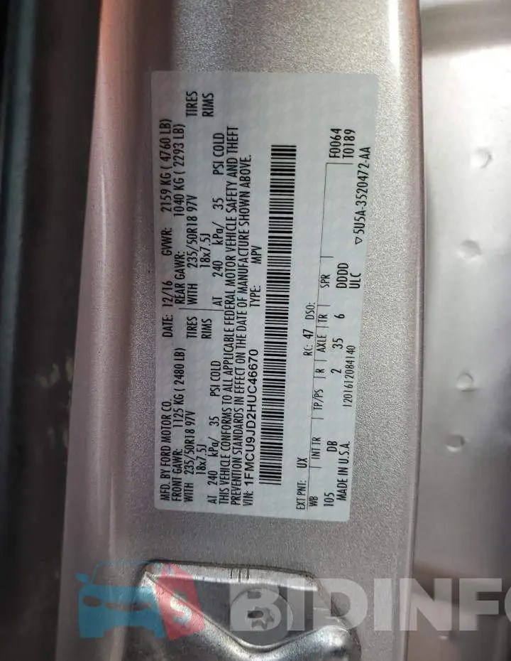 1FMCU9JD2HUC46670 Photo# 12