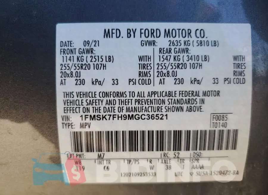 1FMSK7FH9MGC36521 Photo# 13