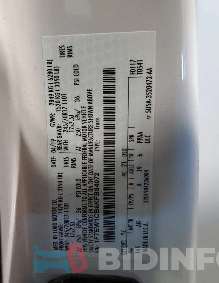 1FTEW1CB6KFB94072 Photo# 12