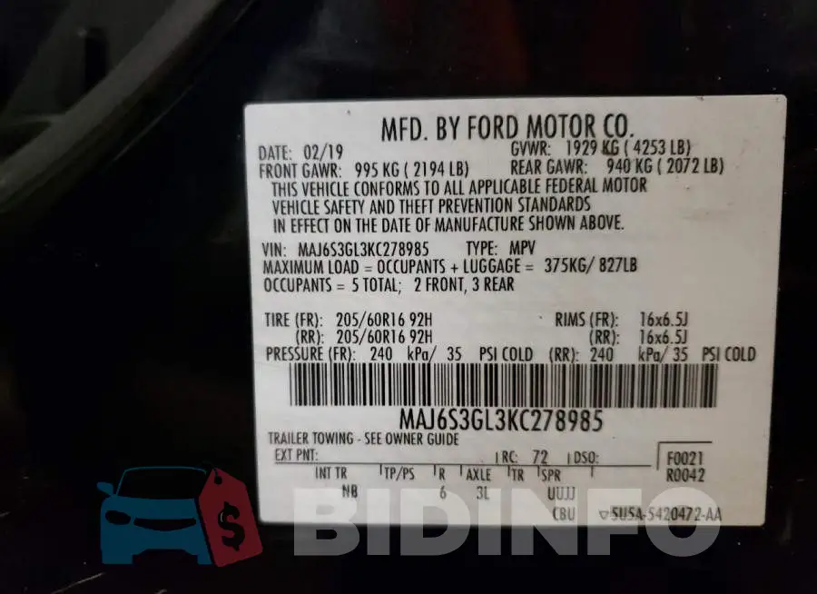 MAJ6S3GL3KC278985 Photo# 14