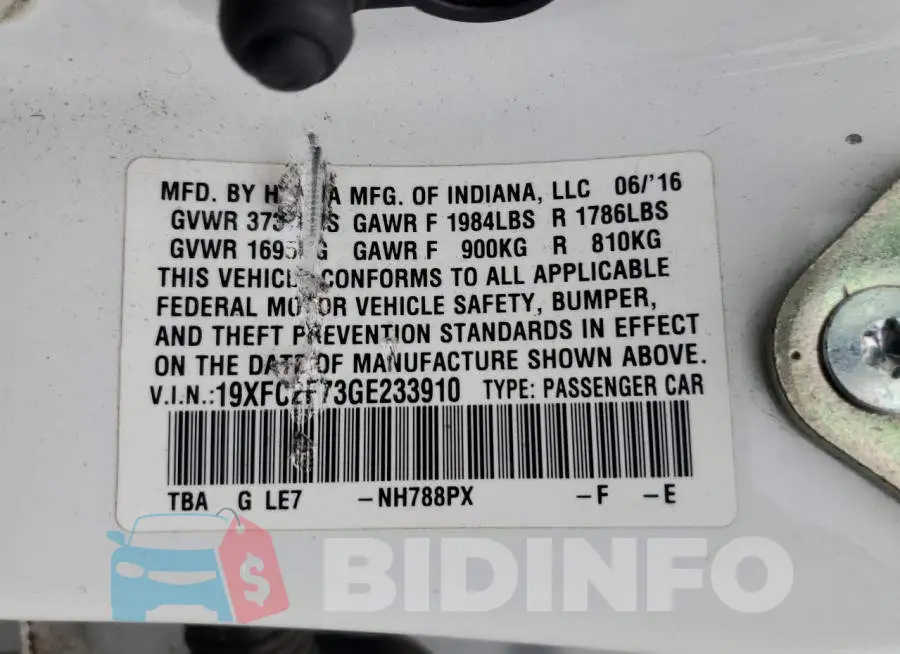 19XFC2F73GE233910 Photo# 12