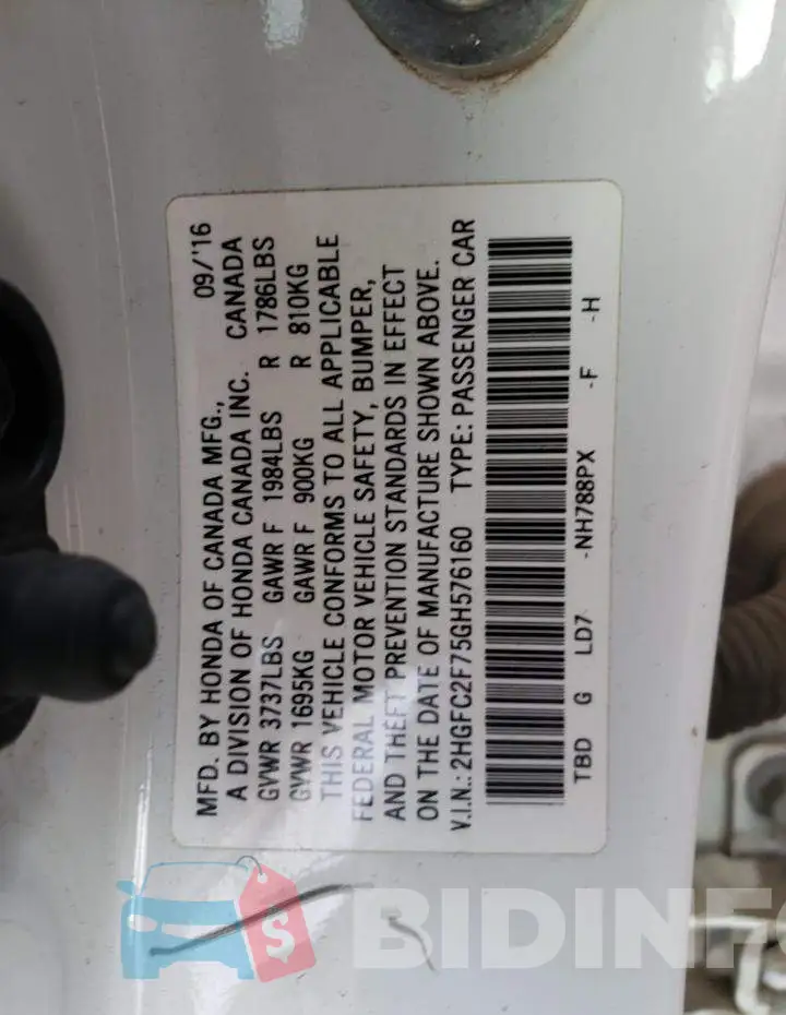 2HGFC2F75GH576160 Photo# 12