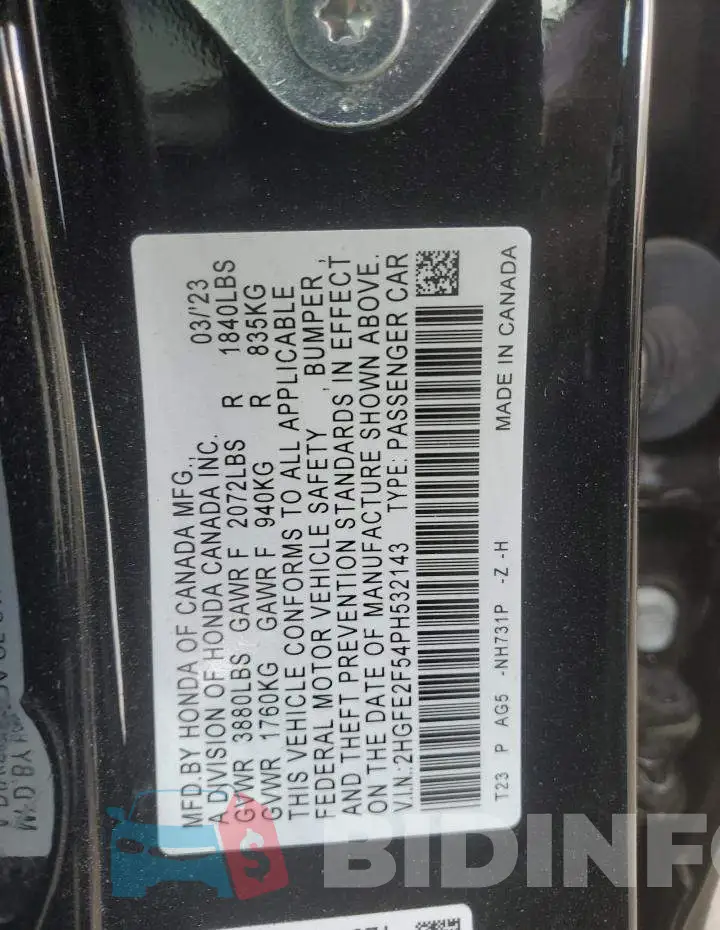 2HGFE2F54PH532143 Photo# 12