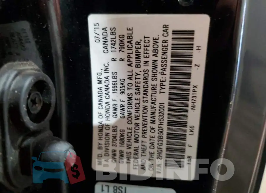 2HGFG3B50FH532001 Photo# 13