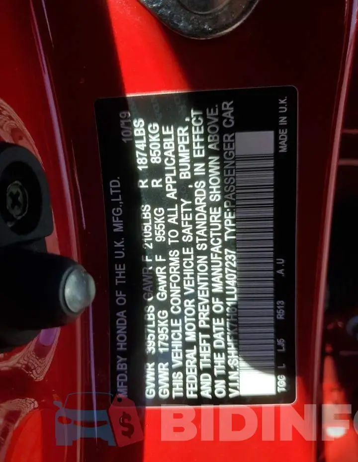 SHHFK7H61LU407237 Photo# 12