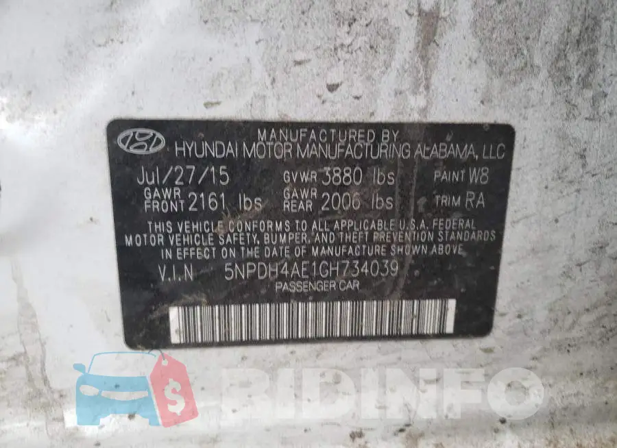 5NPDH4AE1GH734039 Photo# 12