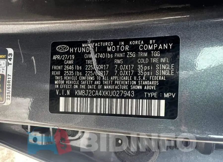 KM8J2CA4XKU027943 Photo# 10