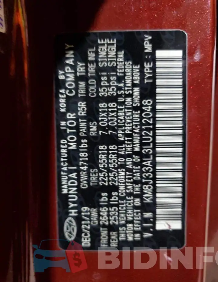 KM8J33AL3LU212048 Photo# 12