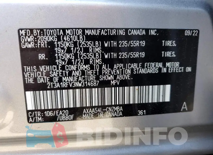 2T3A1RFV3NW314687 Photo# 12