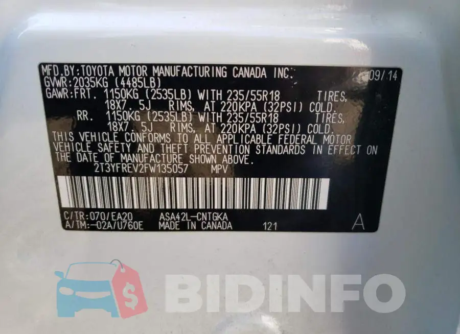 2T3YFREV2FW135057 Photo# 13