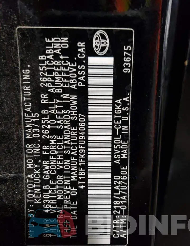 4T1BF1FK9FU940607 Photo# 13