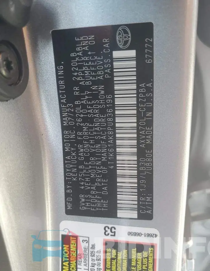 4T1K61AK8PU836196 Photo# 12