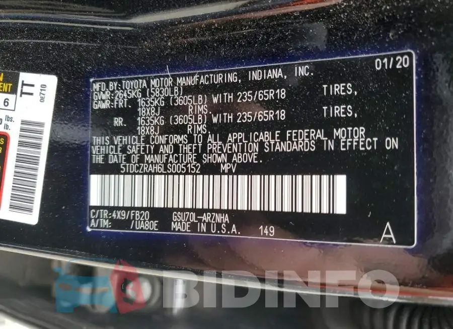 5TDCZRAH6LS005152 Photo# 13