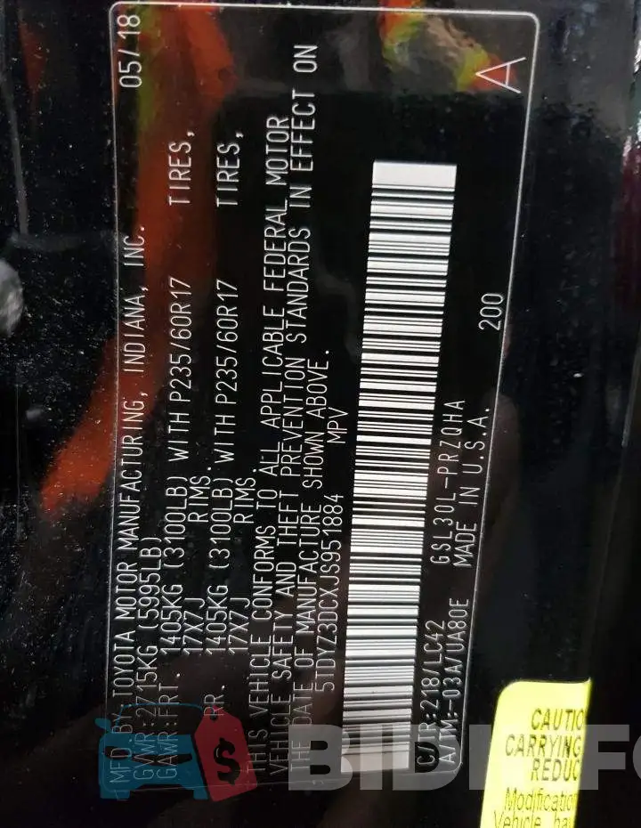 5TDYZ3DCXJS951884 Photo# 13