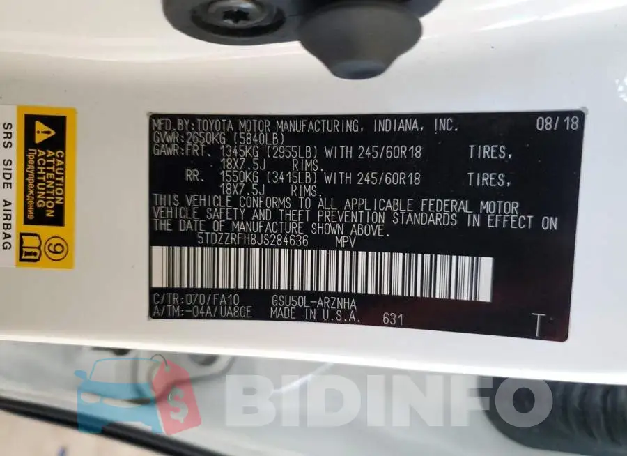5TDZZRFH8JS284636 Photo# 12