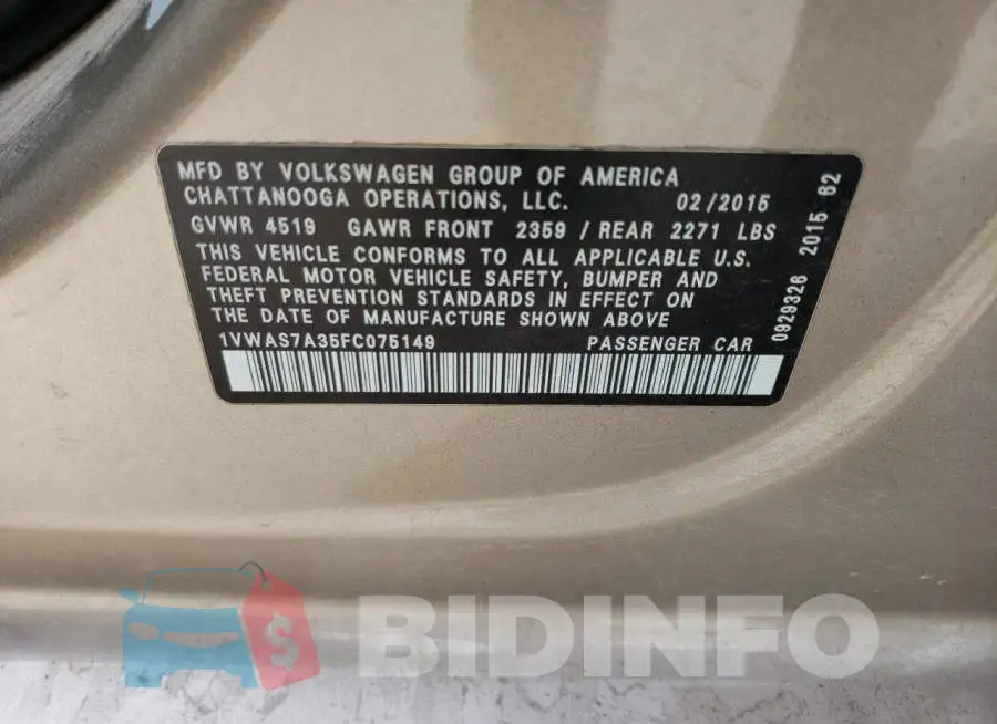 1VWAS7A35FC075149 Photo# 12