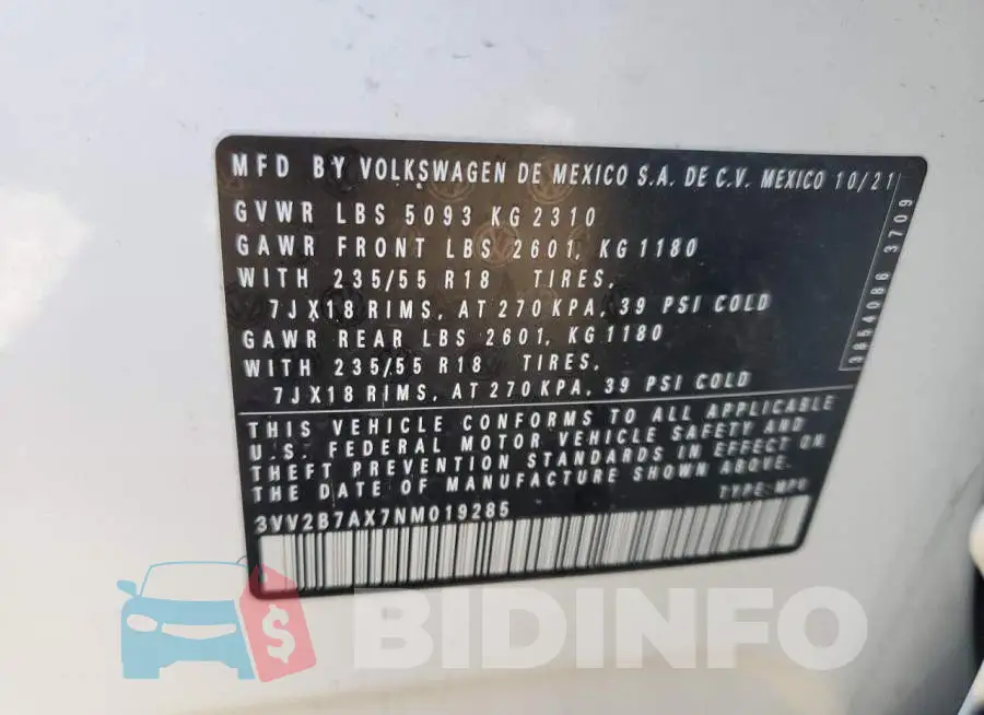 3VV2B7AX7NM019285 Photo# 12