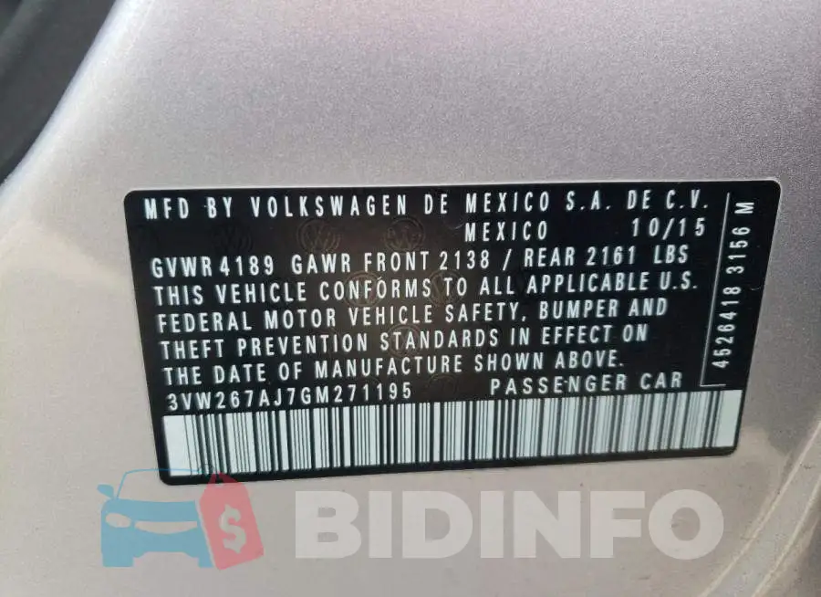 3VW267AJ7GM271195 Photo# 12